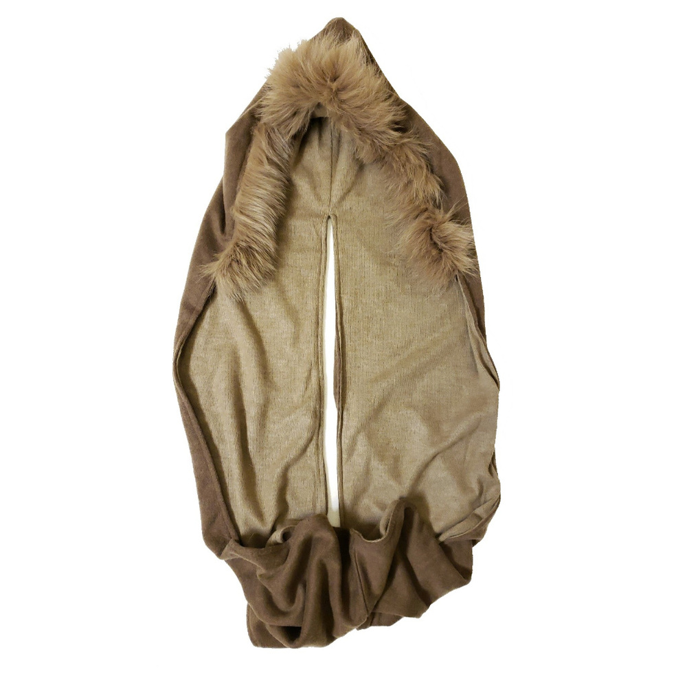 Tan/Brown Reversible Faux Fur Hooded Scarf